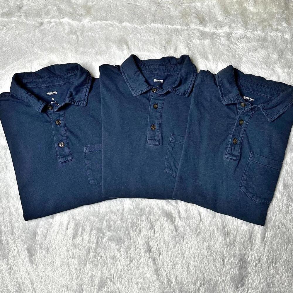 Sonoma Short Sleeve Collared Polo Shirts Navy Men’s S Set of 3